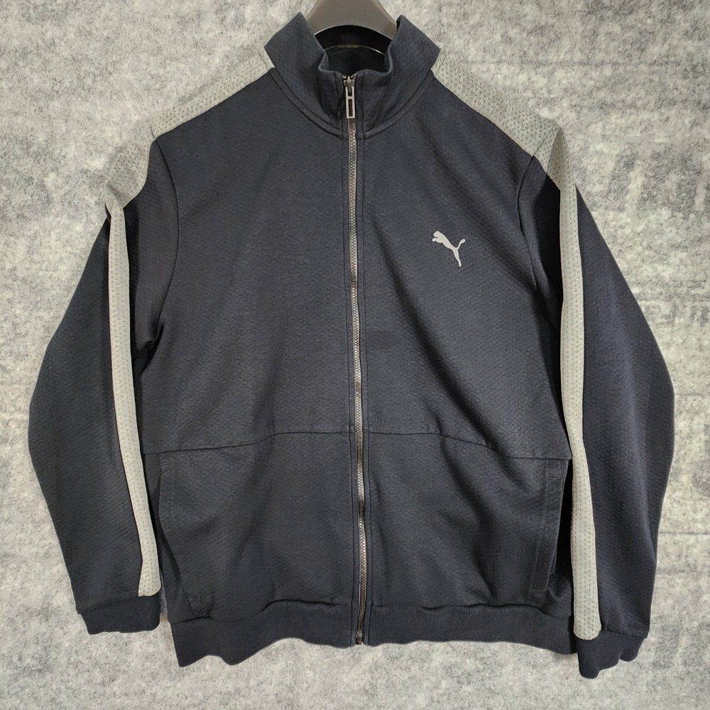 Puma Sweater Mens Size 2XL Full Zip logo Black Gray strips on sleeves - Picture 5 of 12